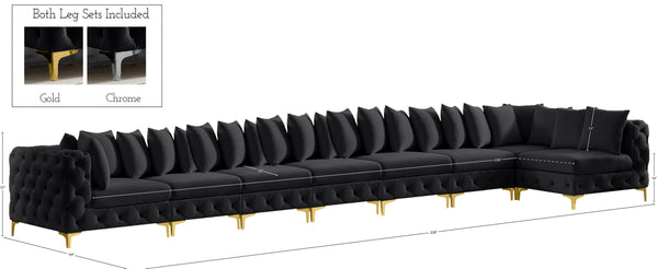 Tremblay Velvet / Engineered Wood / Metal / Foam Contemporary Black Velvet Modular Sectional - 228" W x 69" D x 33" H