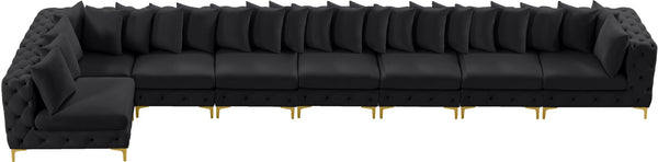 Tremblay Velvet / Engineered Wood / Metal / Foam Contemporary Black Velvet Modular Sectional - 228" W x 69" D x 33" H