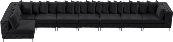 Tremblay Velvet / Engineered Wood / Metal / Foam Contemporary Black Velvet Modular Sectional - 228" W x 69" D x 33" H