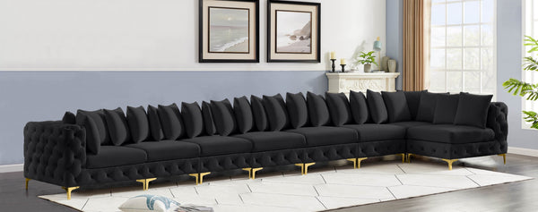 Tremblay Velvet / Engineered Wood / Metal / Foam Contemporary Black Velvet Modular Sectional - 228" W x 69" D x 33" H