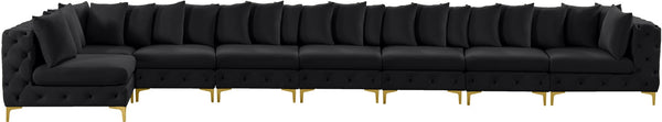 Tremblay Velvet / Engineered Wood / Metal / Foam Contemporary Black Velvet Modular Sectional - 228" W x 69" D x 33" H