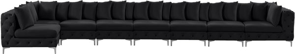 Tremblay Velvet / Engineered Wood / Metal / Foam Contemporary Black Velvet Modular Sectional - 228" W x 69" D x 33" H