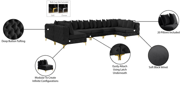 Tremblay Velvet / Engineered Wood / Metal / Foam Contemporary Black Velvet Modular Sectional - 198" W x 69" D x 33" H