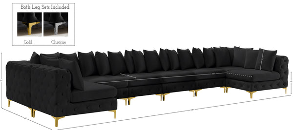 Tremblay Velvet / Engineered Wood / Metal / Foam Contemporary Black Velvet Modular Sectional - 228" W x 69" D x 33" H