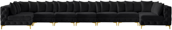 Tremblay Velvet / Engineered Wood / Metal / Foam Contemporary Black Velvet Modular Sectional - 228" W x 69" D x 33" H