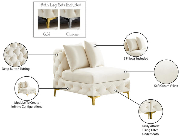 Tremblay Velvet / Engineered Wood / Metal / Foam Contemporary Cream Velvet Armless Chair - 30" W x 39" D x 33" H