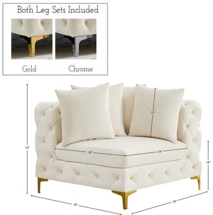 Tremblay Velvet / Engineered Wood / Metal / Foam Contemporary Cream Velvet Corner Chair - 39" W x 39" D x 33" H
