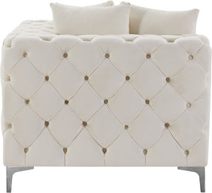 Tremblay Velvet / Engineered Wood / Metal / Foam Contemporary Cream Velvet Corner Chair - 39" W x 39" D x 33" H