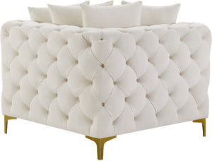 Tremblay Velvet / Engineered Wood / Metal / Foam Contemporary Cream Velvet Corner Chair - 39" W x 39" D x 33" H