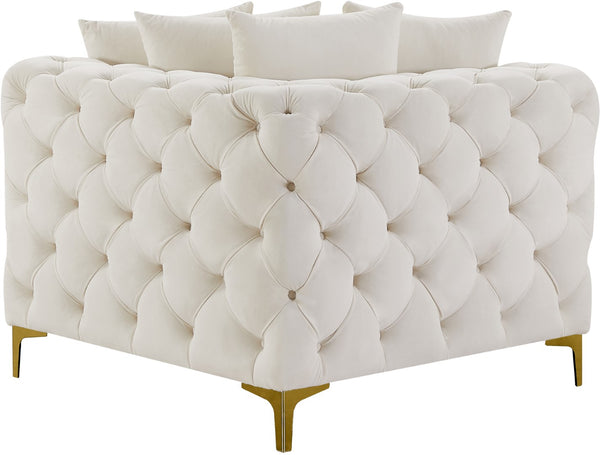 Tremblay Velvet / Engineered Wood / Metal / Foam Contemporary Cream Velvet Corner Chair - 39" W x 39" D x 33" H