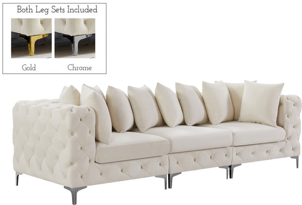 Tremblay Velvet / Engineered Wood / Metal / Foam Contemporary Cream Velvet Modular Sofa - 108" W x 39" D x 33" H