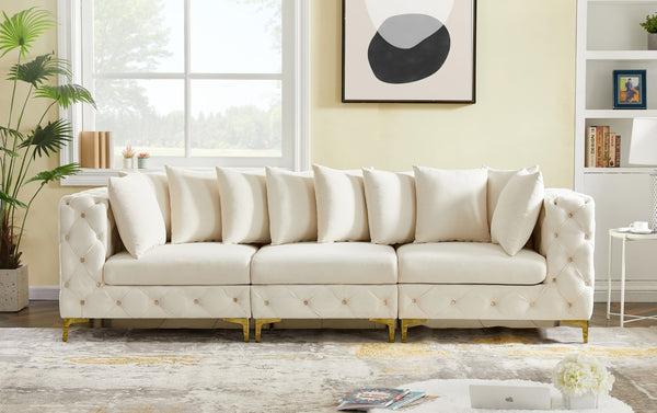 Tremblay Velvet / Engineered Wood / Metal / Foam Contemporary Cream Velvet Modular Sofa - 108" W x 39" D x 33" H