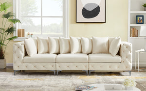 Tremblay Velvet / Engineered Wood / Metal / Foam Contemporary Cream Velvet Modular Sofa - 108" W x 39" D x 33" H