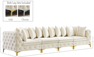 Tremblay Velvet / Engineered Wood / Metal / Foam Contemporary Cream Velvet Modular Sofa - 138" W x 39" D x 33" H