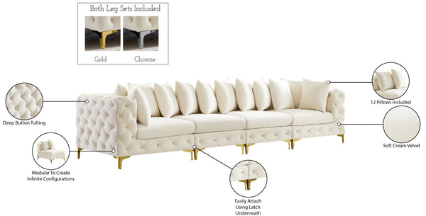 Tremblay Velvet / Engineered Wood / Metal / Foam Contemporary Cream Velvet Modular Sofa - 138" W x 39" D x 33" H