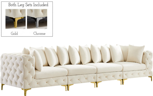 Tremblay Velvet / Engineered Wood / Metal / Foam Contemporary Cream Velvet Modular Sofa - 138" W x 39" D x 33" H
