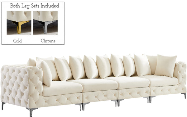Tremblay Velvet / Engineered Wood / Metal / Foam Contemporary Cream Velvet Modular Sofa - 138" W x 39" D x 33" H