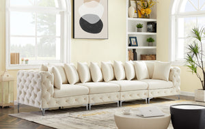 Tremblay Velvet / Engineered Wood / Metal / Foam Contemporary Cream Velvet Modular Sofa - 138" W x 39" D x 33" H