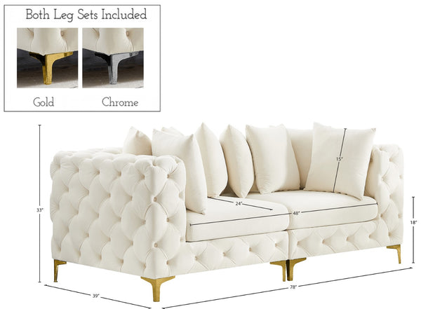 Tremblay Velvet / Engineered Wood / Metal / Foam Contemporary Cream Velvet Modular Sofa - 78" W x 39" D x 33" H