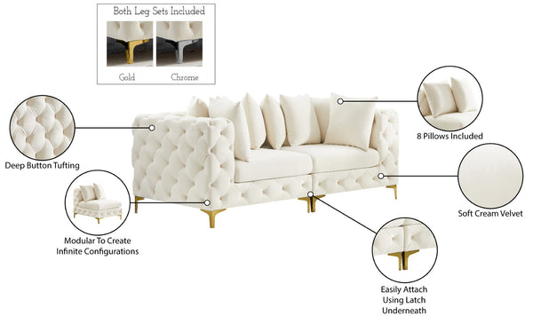 Tremblay Velvet / Engineered Wood / Metal / Foam Contemporary Cream Velvet Modular Sofa - 78" W x 39" D x 33" H