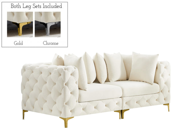Tremblay Velvet / Engineered Wood / Metal / Foam Contemporary Cream Velvet Modular Sofa - 78" W x 39" D x 33" H