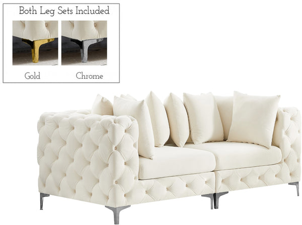 Tremblay Velvet / Engineered Wood / Metal / Foam Contemporary Cream Velvet Modular Sofa - 78" W x 39" D x 33" H