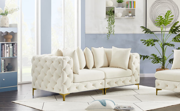 Tremblay Velvet / Engineered Wood / Metal / Foam Contemporary Cream Velvet Modular Sofa - 78" W x 39" D x 33" H