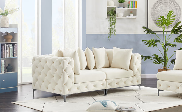 Tremblay Velvet / Engineered Wood / Metal / Foam Contemporary Cream Velvet Modular Sofa - 78" W x 39" D x 33" H