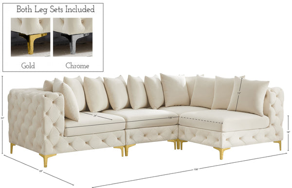 Tremblay Velvet / Engineered Wood / Metal / Foam Contemporary Cream Velvet Modular Sectional - 108" W x 69" D x 33" H