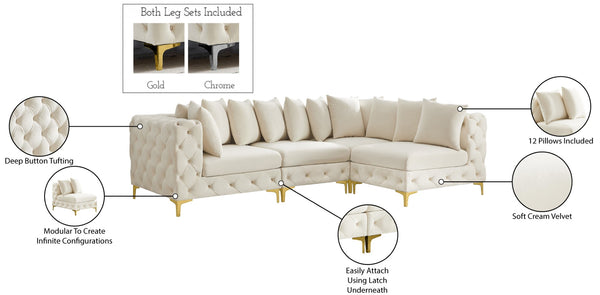 Tremblay Velvet / Engineered Wood / Metal / Foam Contemporary Cream Velvet Modular Sectional - 108" W x 69" D x 33" H