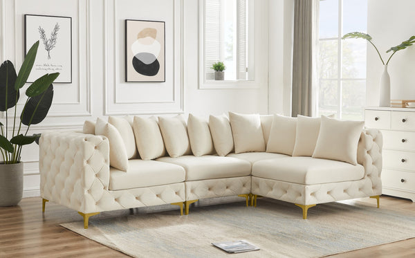 Tremblay Velvet / Engineered Wood / Metal / Foam Contemporary Cream Velvet Modular Sectional - 108" W x 69" D x 33" H