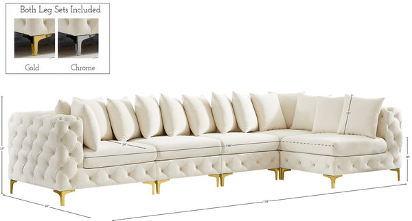 Tremblay Velvet / Engineered Wood / Metal / Foam Contemporary Cream Velvet Modular Sectional - 138" W x 69" D x 33" H