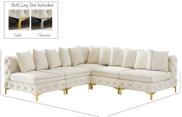 Tremblay Velvet / Engineered Wood / Metal / Foam Contemporary Cream Velvet Modular Sectional - 99" W x 99" D x 33" H