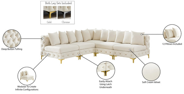 Tremblay Velvet / Engineered Wood / Metal / Foam Contemporary Cream Velvet Modular Sectional - 99" W x 99" D x 33" H