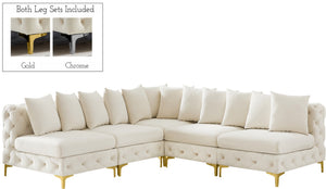 Tremblay Velvet / Engineered Wood / Metal / Foam Contemporary Cream Velvet Modular Sectional - 99" W x 99" D x 33" H