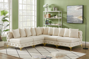 Tremblay Velvet / Engineered Wood / Metal / Foam Contemporary Cream Velvet Modular Sectional - 99" W x 99" D x 33" H