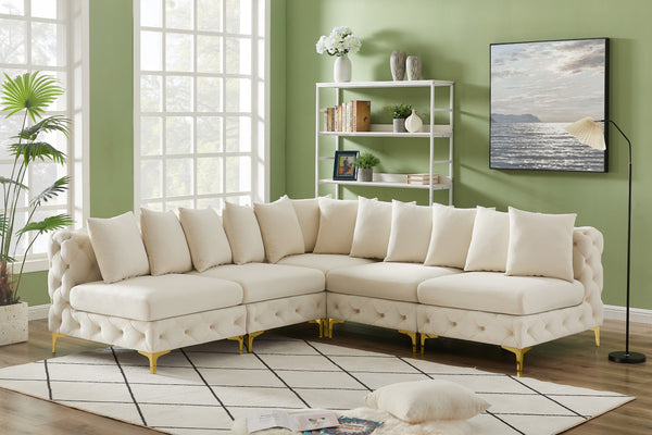 Tremblay Velvet / Engineered Wood / Metal / Foam Contemporary Cream Velvet Modular Sectional - 99" W x 99" D x 33" H