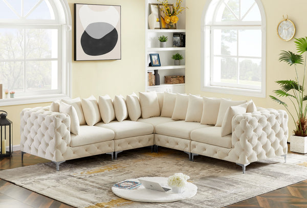 Tremblay Velvet / Engineered Wood / Metal / Foam Contemporary Cream Velvet Modular Sectional - 108" W x 108" D x 33" H
