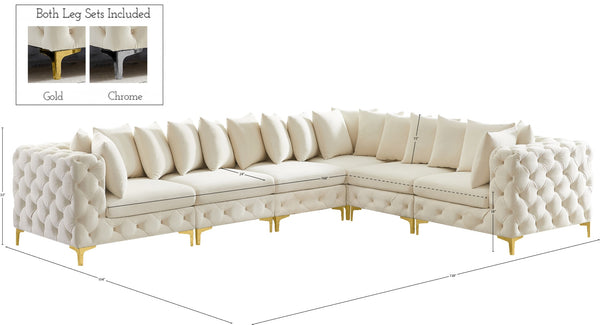Tremblay Velvet / Engineered Wood / Metal / Foam Contemporary Cream Velvet Modular Sectional - 138" W x 108" D x 33" H