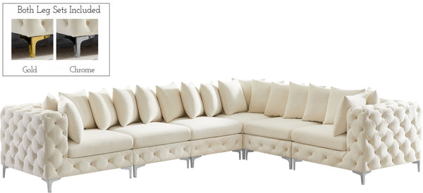 Tremblay Velvet / Engineered Wood / Metal / Foam Contemporary Cream Velvet Modular Sectional - 138" W x 108" D x 33" H