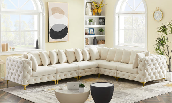 Tremblay Velvet / Engineered Wood / Metal / Foam Contemporary Cream Velvet Modular Sectional - 138" W x 108" D x 33" H