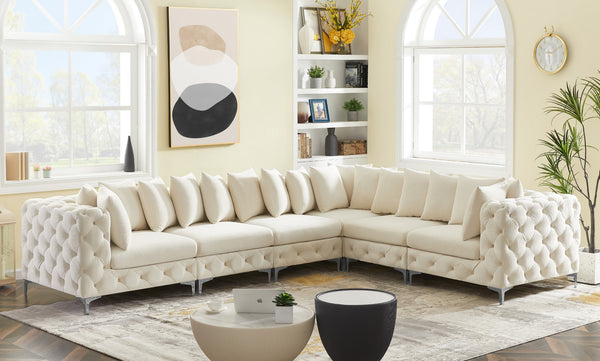Tremblay Velvet / Engineered Wood / Metal / Foam Contemporary Cream Velvet Modular Sectional - 138" W x 108" D x 33" H