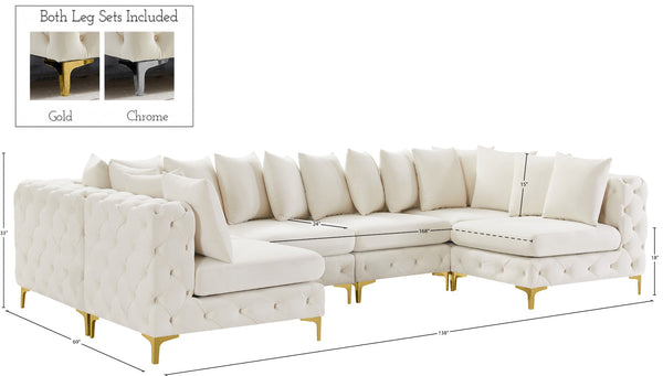 Tremblay Velvet / Engineered Wood / Metal / Foam Contemporary Cream Velvet Modular Sectional - 138" W x 69" D x 33" H
