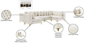 Tremblay Velvet / Engineered Wood / Metal / Foam Contemporary Cream Velvet Modular Sectional - 138" W x 69" D x 33" H