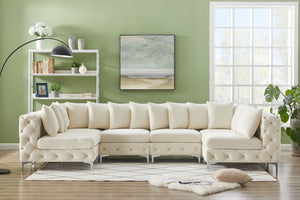 Tremblay Velvet / Engineered Wood / Metal / Foam Contemporary Cream Velvet Modular Sectional - 138" W x 69" D x 33" H