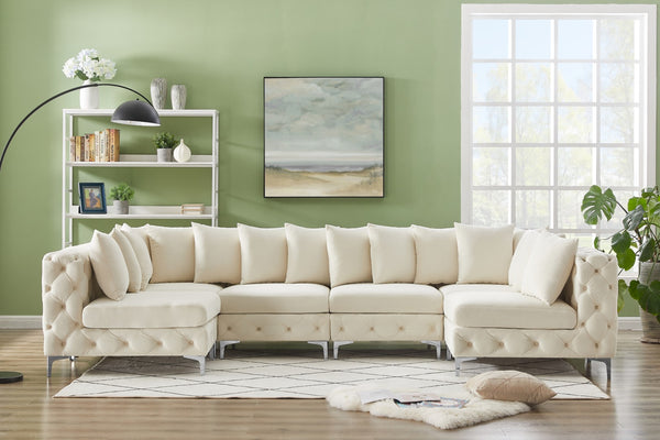Tremblay Velvet / Engineered Wood / Metal / Foam Contemporary Cream Velvet Modular Sectional - 138" W x 69" D x 33" H