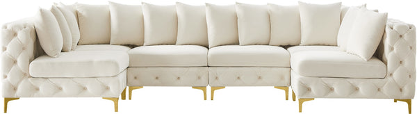 Tremblay Velvet / Engineered Wood / Metal / Foam Contemporary Cream Velvet Modular Sectional - 138" W x 69" D x 33" H