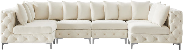 Tremblay Velvet / Engineered Wood / Metal / Foam Contemporary Cream Velvet Modular Sectional - 138" W x 69" D x 33" H