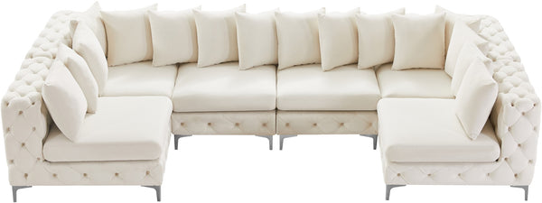 Tremblay Velvet / Engineered Wood / Metal / Foam Contemporary Cream Velvet Modular Sectional - 138" W x 69" D x 33" H