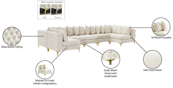 Tremblay Velvet / Engineered Wood / Metal / Foam Contemporary Cream Velvet Modular Sectional - 168" W x 69" D x 33" H